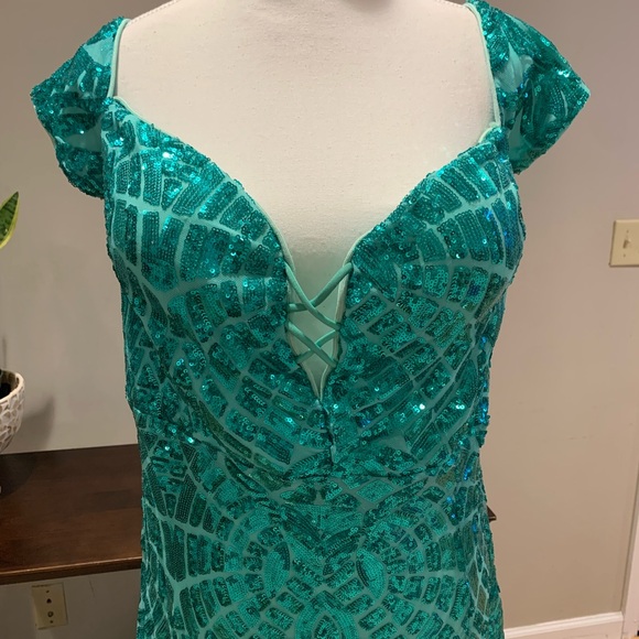 Teal sequin evening dress. Open to offers - Picture 2 of 7